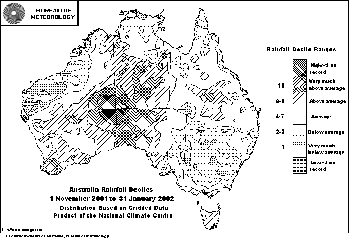 Figure 6. Australia rainfall deciles, 1 November 2001 to 31 January 2002