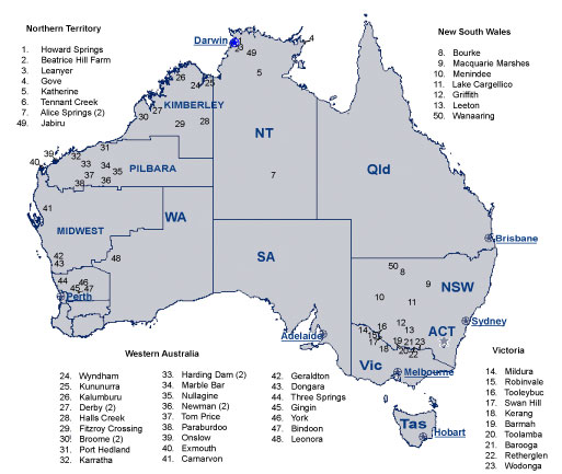 Map. Sentinel chicken testing sites, Australia, 2004–05