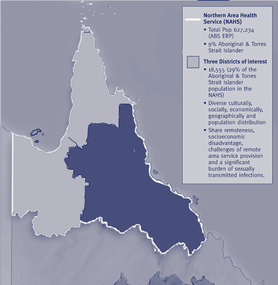 Map. Remote  districts where syphilis notifications are declining in Aboriginal and Torres  Strait Islander populations