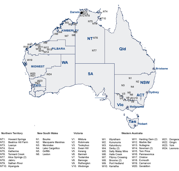 Map 3. Sentinel chicken testing sites, Australia 2005-06