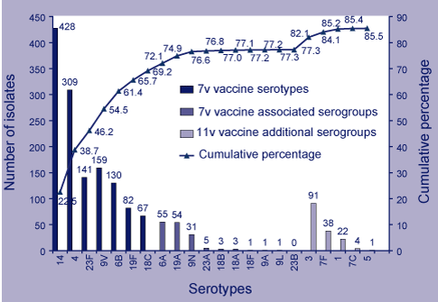 Figure 3. Conjugate vaccine related serogroups of streptococcus pneumoniae responsible for IPD in non-Indigenous Australian adults, 2001-2002