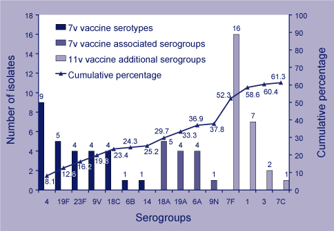 Figure 7. Conjugate vaccine-related serogroups of Streptococcus pneumoniae in Indigenous adults, 2001-2002