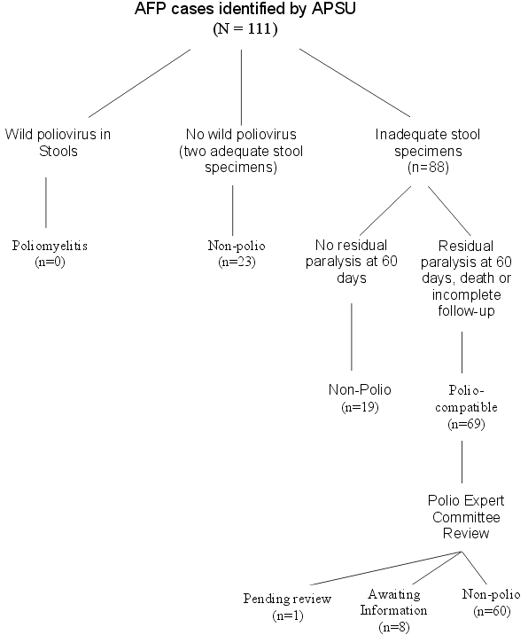 Figure 1. Virological classification of AFP cases and case outcomes following Polio