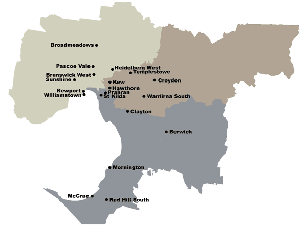 Figure 1a. Distribution  of sentinel surveillance sites in metropolitan Victoria