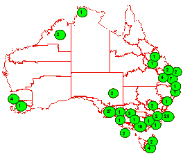 Figure 1. Geographic distribution of ASPREN sentinel sites, by number of sites and location