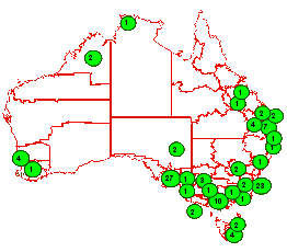 Figure 1. Geographic distribution of ASPREN sentinel sites, by number of sites and location