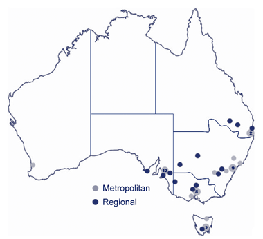 Figure 8. Location of ASPREN participating general practitioners, 2004