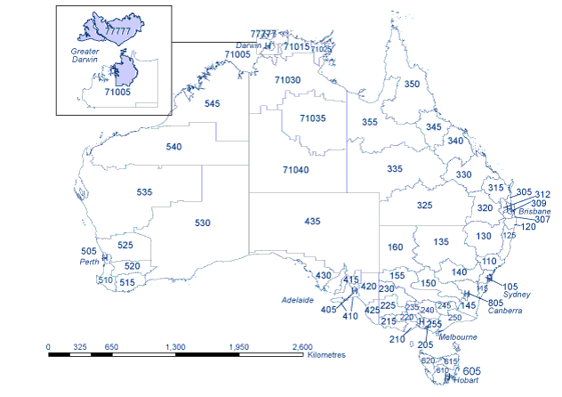 Australian Bureau of Statistics Statistical Division codes, Australia, and Statistical Subdivision codes, Northern Territory, 2010